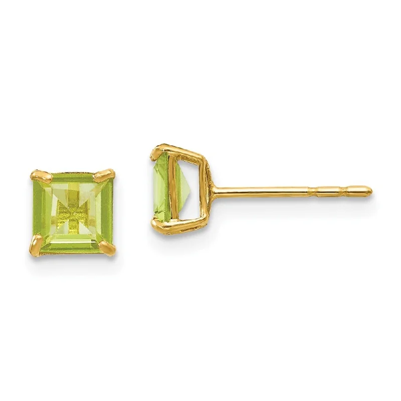 14k Yellow Gold Peridot Square Stud Earrings (L-5 mm, W-5 mm)