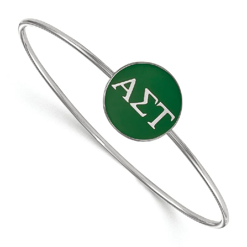 Sterling Silver Alpha Sigma Tau Green Enamel Greek Bangle - 7 in.