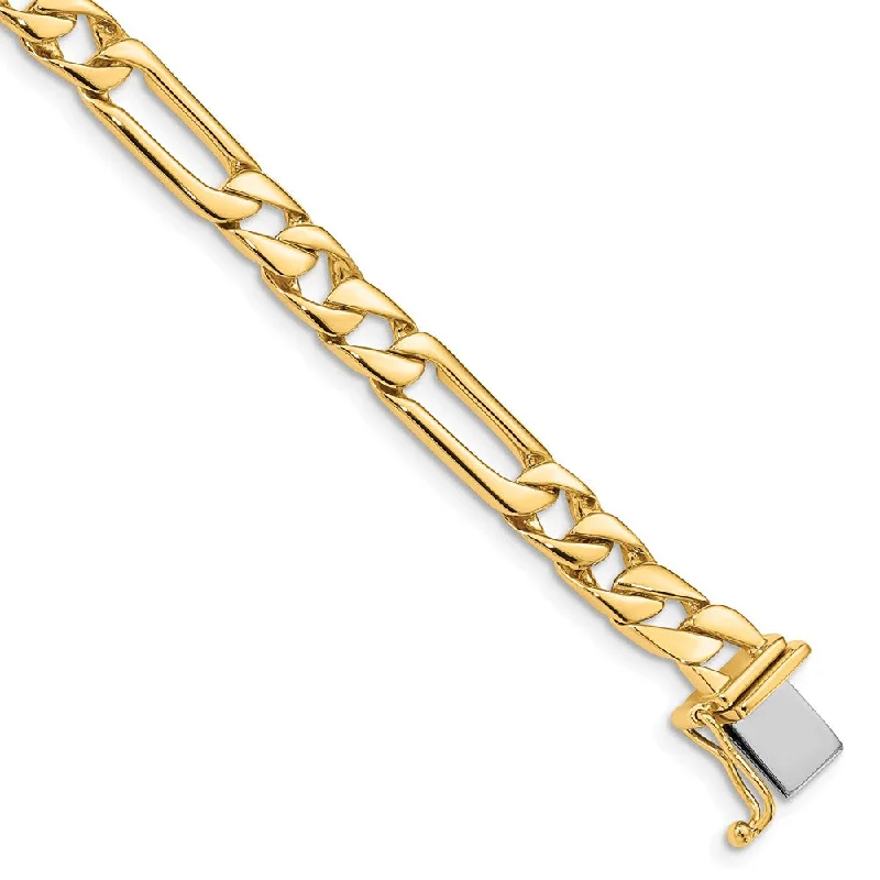 6mm 14K Yellow Gold Solid Fancy Figaro Chain Bracelet, 8 Inch