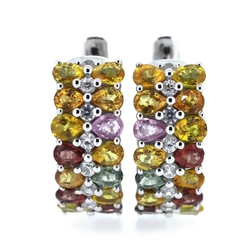 925 Sterling Silver Multi Sapphire and White Natural Zircon Earrings