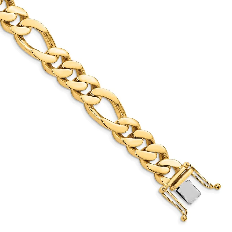 Men's 11.75mm 14K Yellow Gold Solid Figaro Chain Bracelet, 8.5 Inch