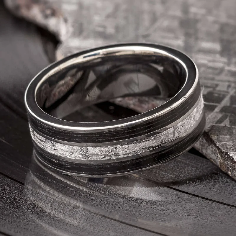 Meteorite Wedding Band with Vinyl LP Record Inlays