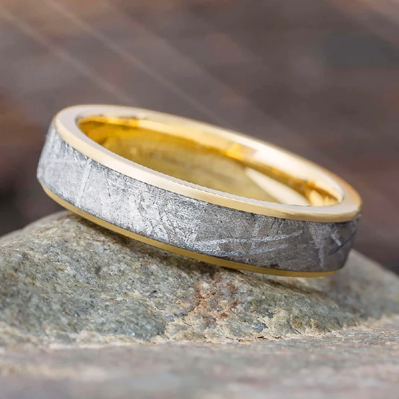 Gold & Meteorite Wedding Band, 5mm Band