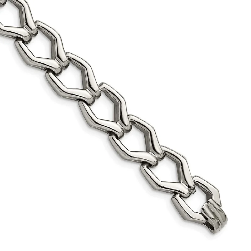 Men's 13mm Polished Stainless Steel Fancy Link Bracelet, 8.5 Inch