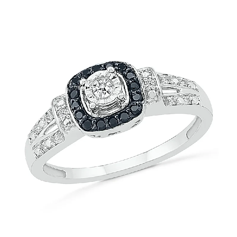 Halo Black & White Diamond Engagement Ring