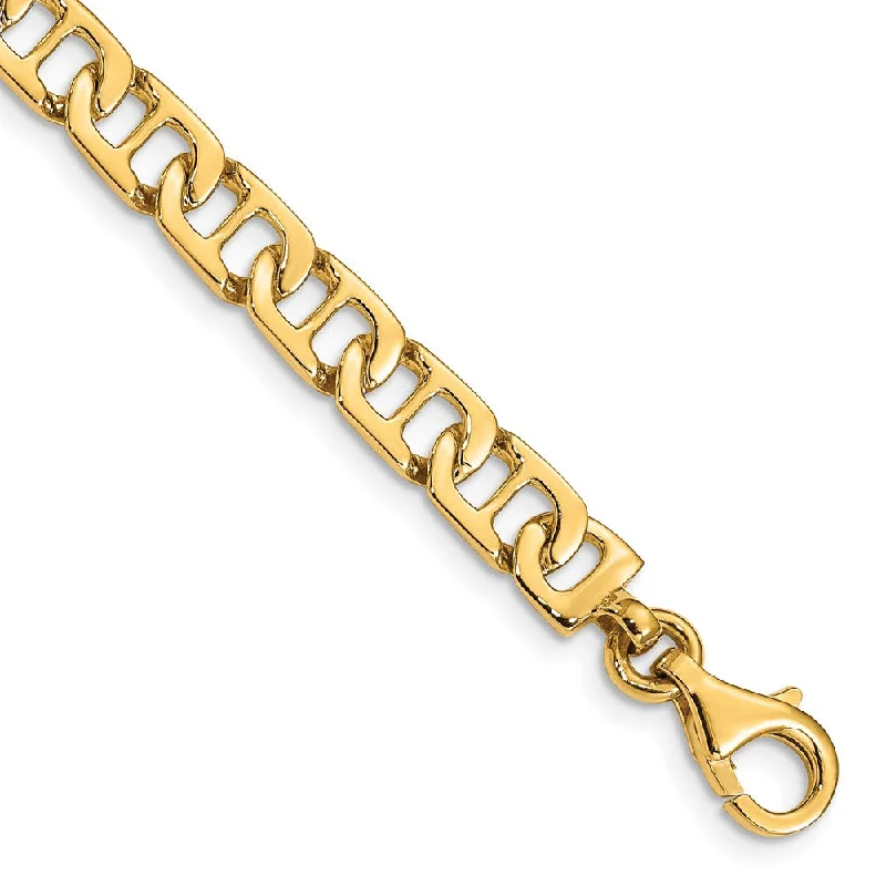 6.5mm 14K Yellow Gold Solid Fancy Anchor Chain Bracelet