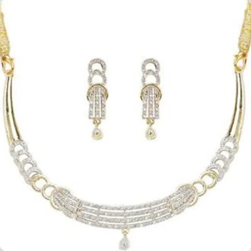 Beeji Creations Gold Plated American Diamonds Necklace Set