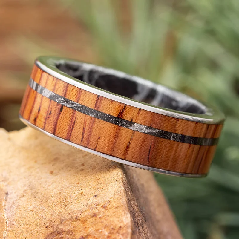 Honduran Rosewood Wedding Band With Composite Mokume Sleeve