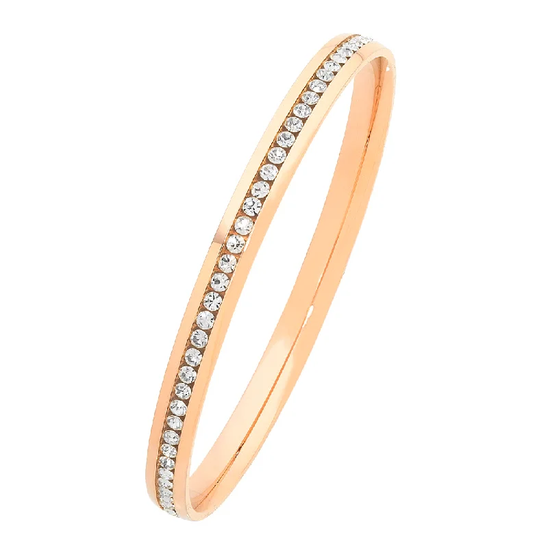 Rose Stainless Steel Channel Crystal Bangle 60-63-65mm