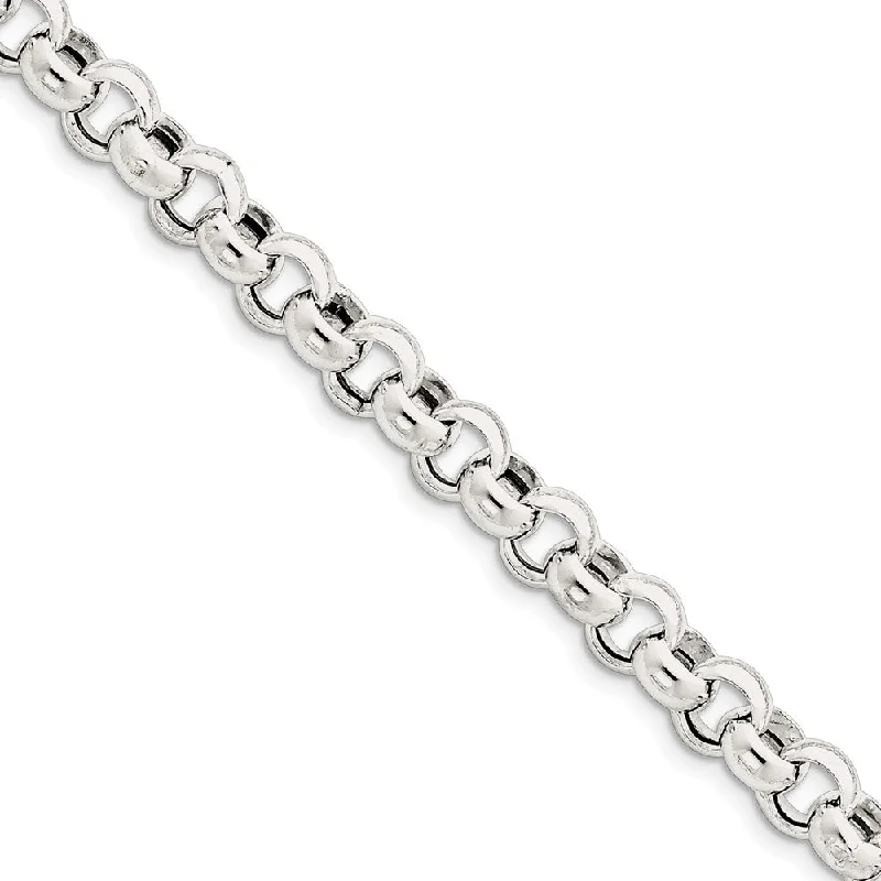 Men's 9.5mm, Sterling Silver, Hollow Rolo Chain Bracelet