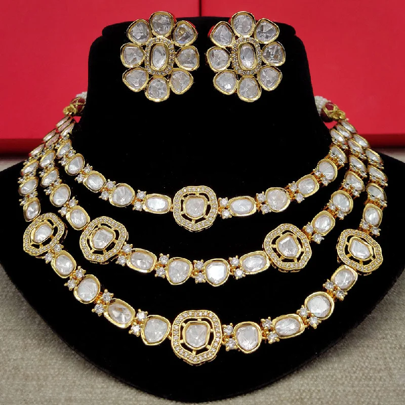 Amoliya Jewels Gold Plated Polki Kundan Stone Multi Layer Necklace Set