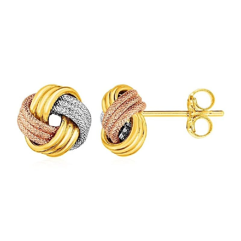 Love Knot Post Earrings in 14k Tri Color Gold