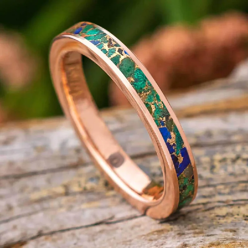 Solid Gold Wedding Band with Desert Mosaic Turquoise