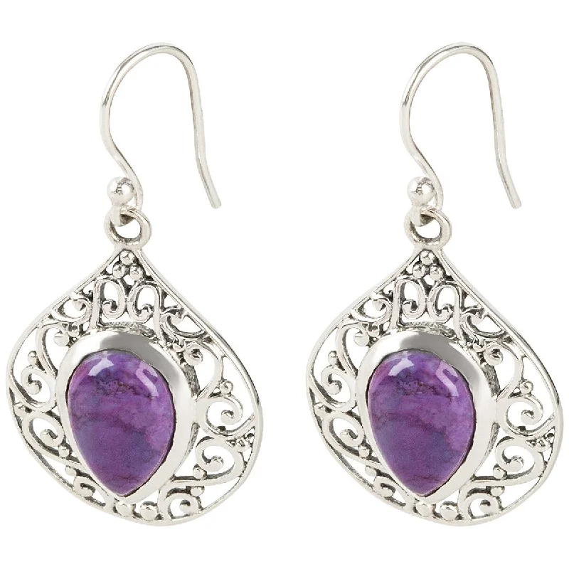 925 Sterling Silver Purple Mohave Turquoise Drop & Dangle Earrings