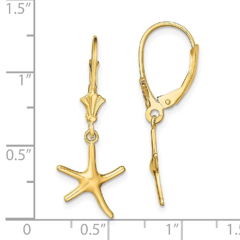 Diamond2Deal 14K Yellow Gold Mini Dancing Starfish Dangle Earrings (L- 26.5 mm, W- 10.6 mm)