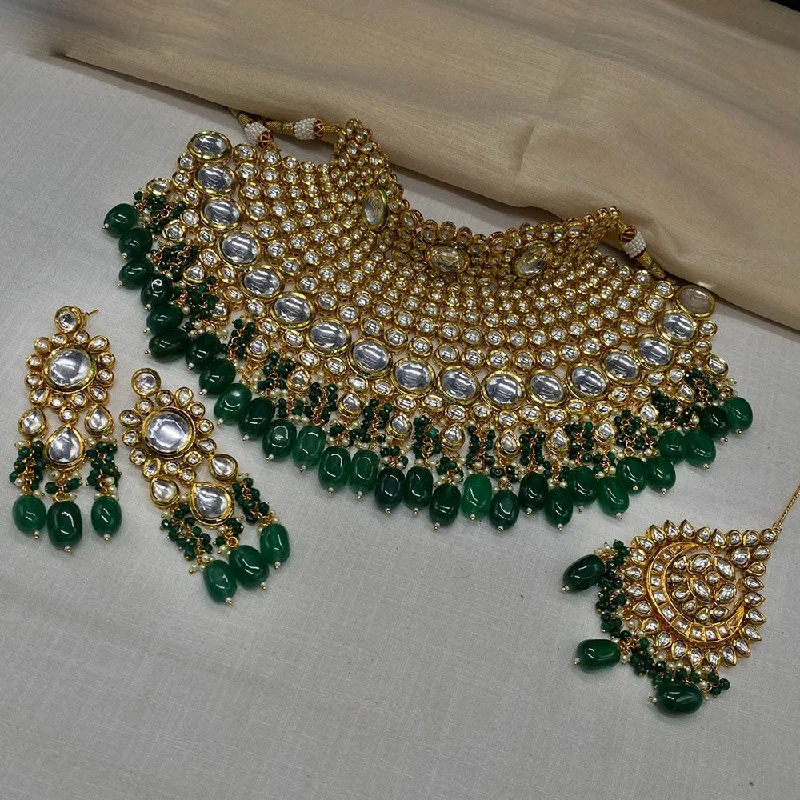 Royal Kundan Jewellery Gold Plated Kundan Stone Pearls And Beads Necklace Set