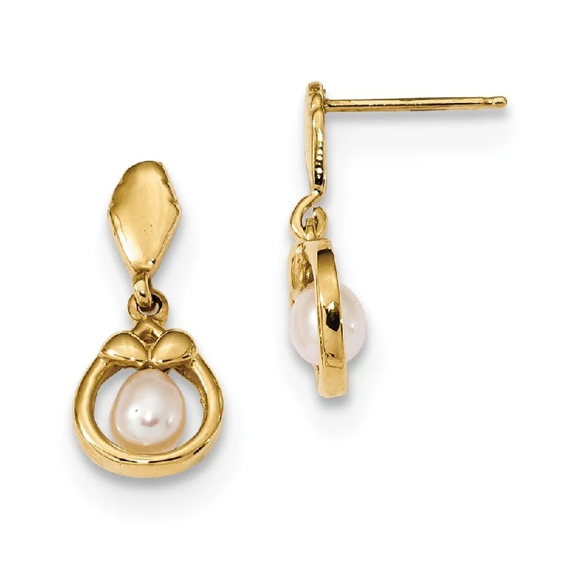 14k Yellow Gold White Freshwater Cultured Pearl Drop Dangle Earrings