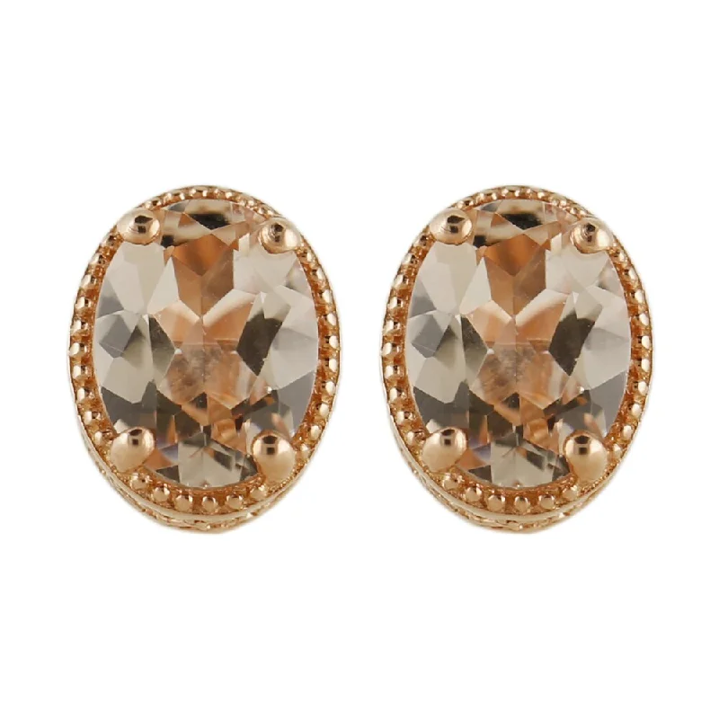 Rose Gold-Plated Silver Morganite Oval Stud Earrings