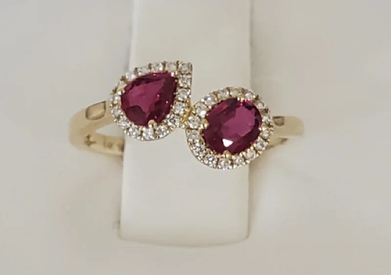 14kt Yellow Gold Ruby and Diamond Bypass Ring