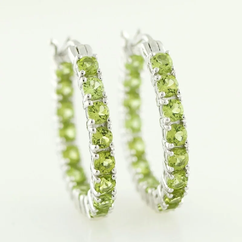 Sterling Silver 1-inch Inside-out Oval Peridot Hoop Earrings