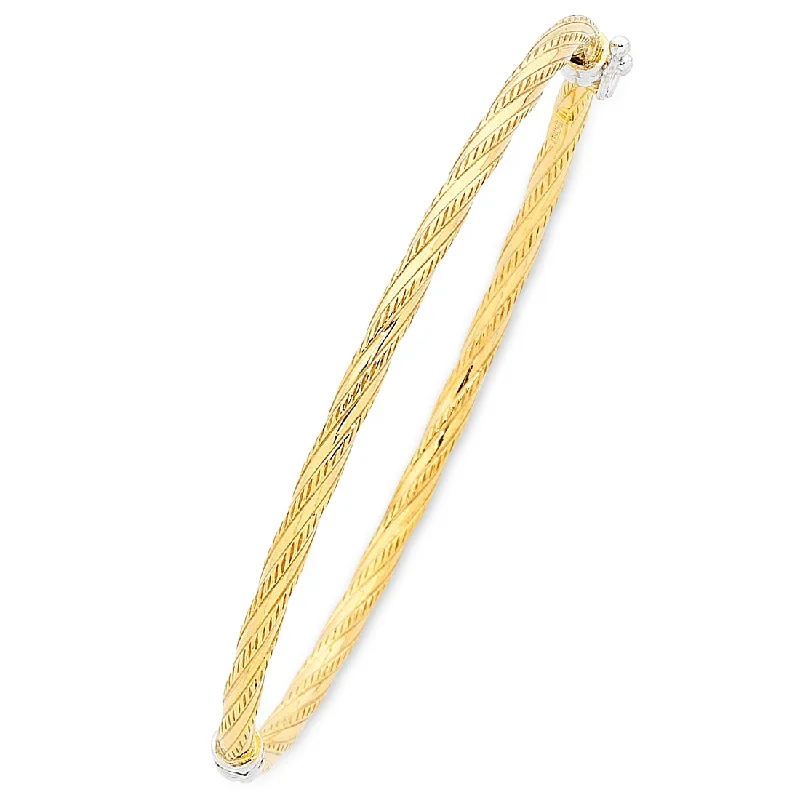 9ct Two Tone Gold Silver Infused Twist Hinged Bangle