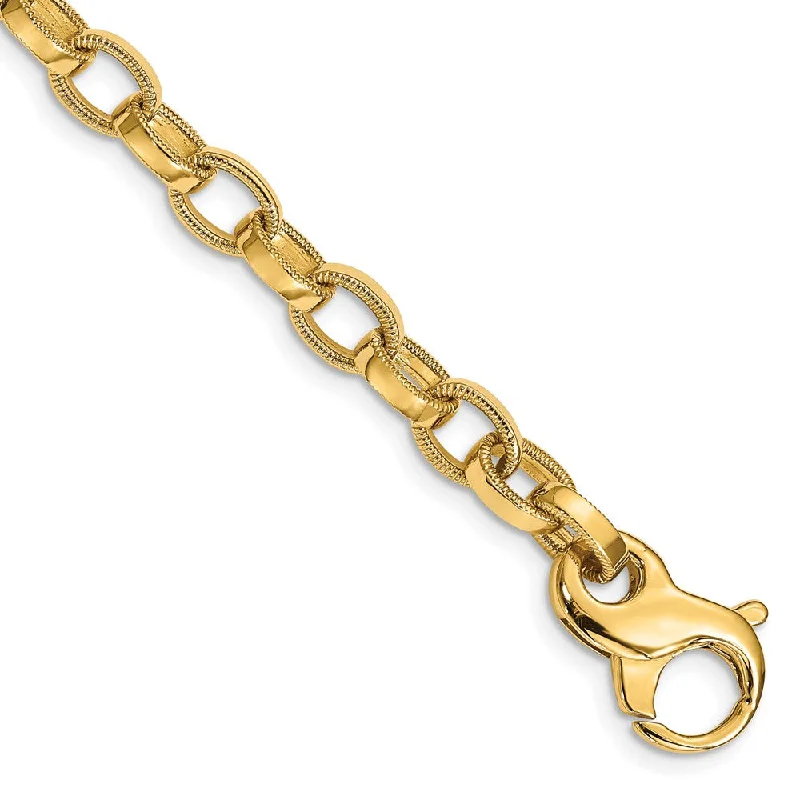 Men's 6.25mm 14k Yellow Gold Ridged Oval Link Chain Bracelet