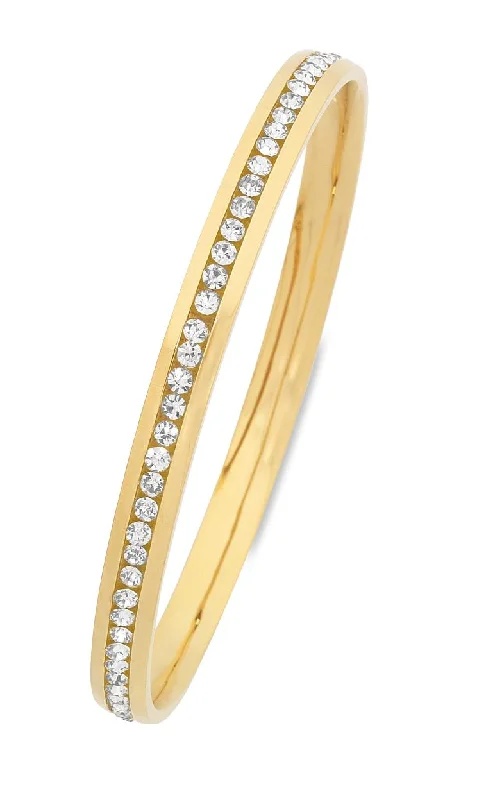 Yellow Stainless Steel Channel Crystal Bangle 60-63-65mm