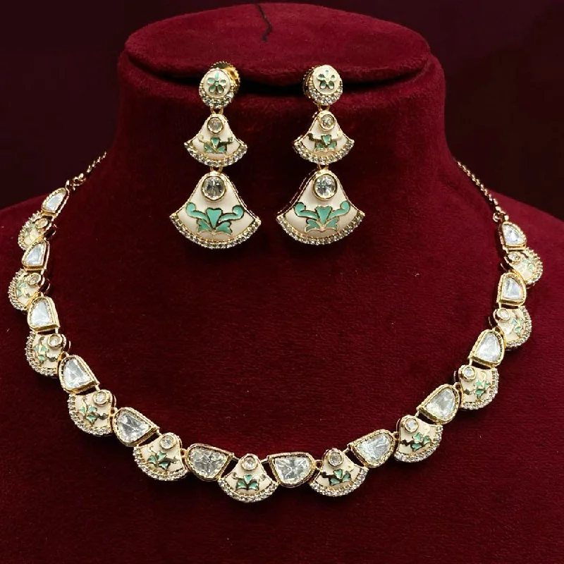 Royal Kundan Jewellery Gold Plated Polki Kundan Meenakari Necklace Set