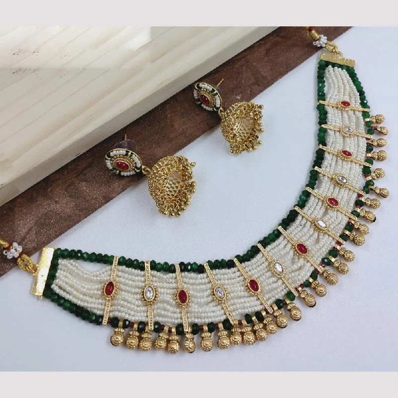 FS Collection Gold Plated Kundan Stone And Pearls Choker Necklace Set