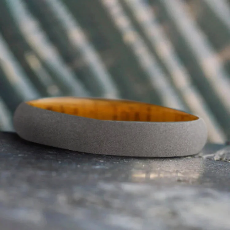 Wood Wedding Band With Sandblasted Titanium