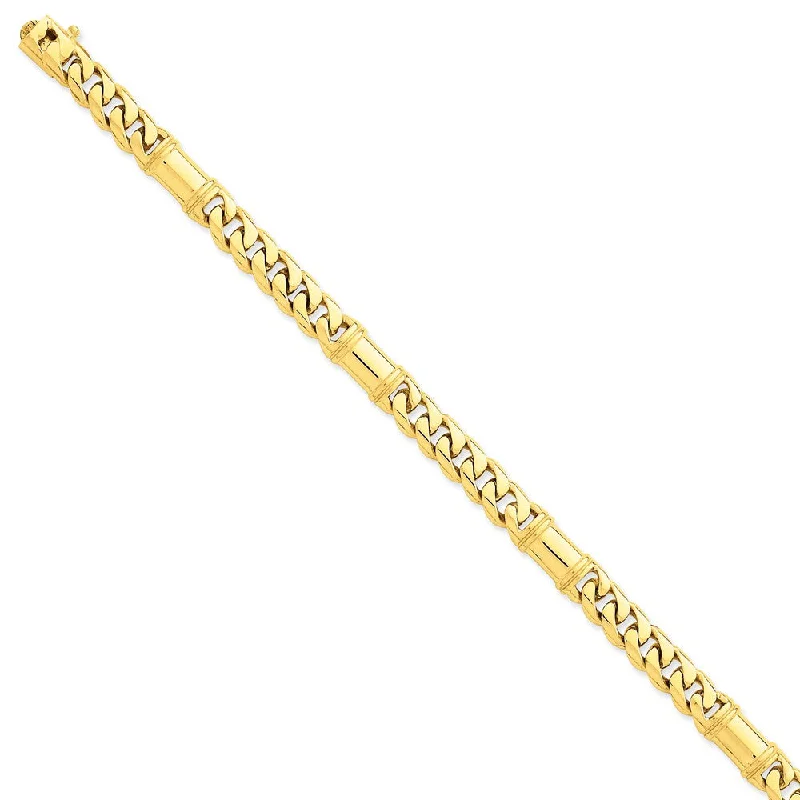 Men's 14k Yellow Gold, 7.5mm Fancy Link Bracelet, 8 Inch