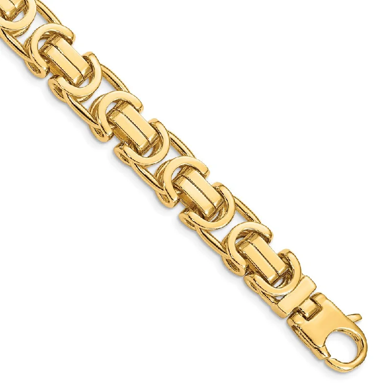 Mens 10mm 14K Yellow Gold Fancy Byzantine Chain Bracelet, 8.5 Inch