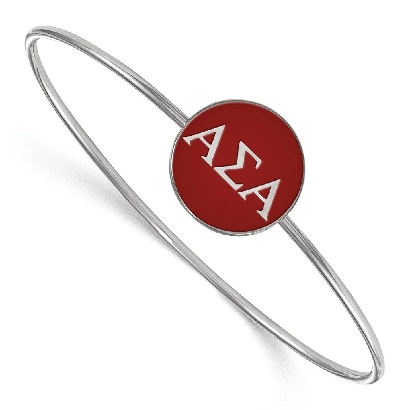 Sterling Silver Alpha Sigma Alpha Red Enamel Greek Bangle - 6 in.