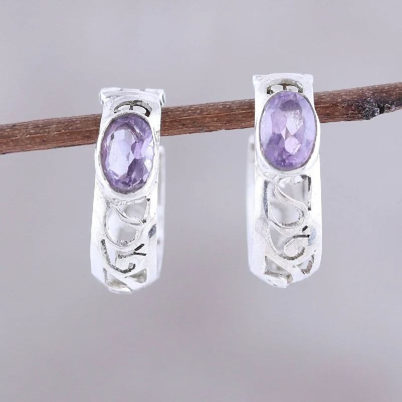 NOVICA Eventide Glow, Amethyst hoop earrings - 0.6*0.3