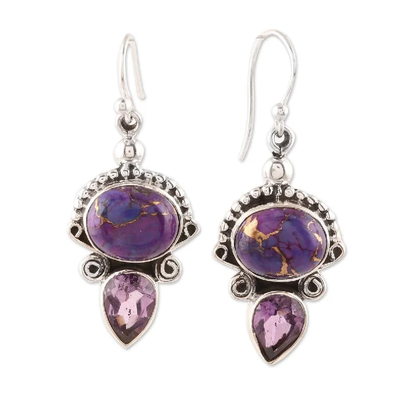 NOVICA Regal Allure, Amethyst and composite turquoise dangle earrings - 1.8*0.6