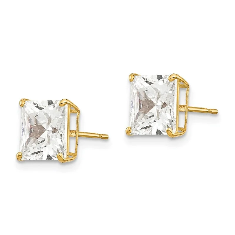 14k Yellow Gold Square CZ Stud Earrings (L-7 mm, W-8 mm)