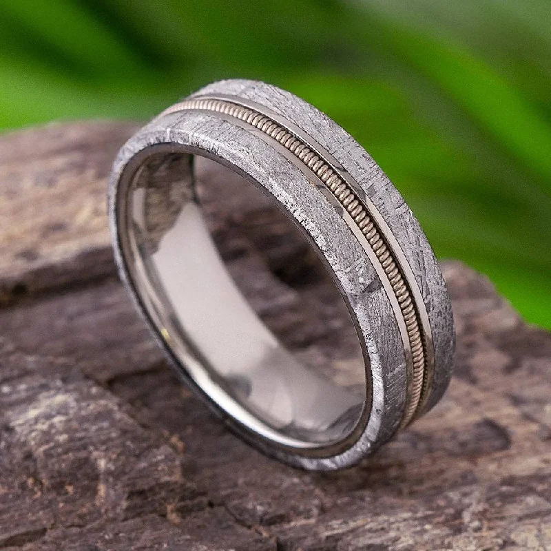 Guitar String Wedding Band in Gibeon Meteorite