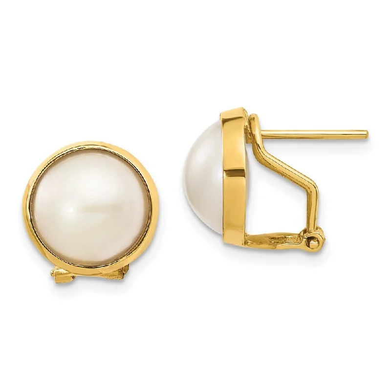 14k Yellow Gold 10-11mm Cultured Mabe Pearl Earrings (L-18 mm, W-18 mm)