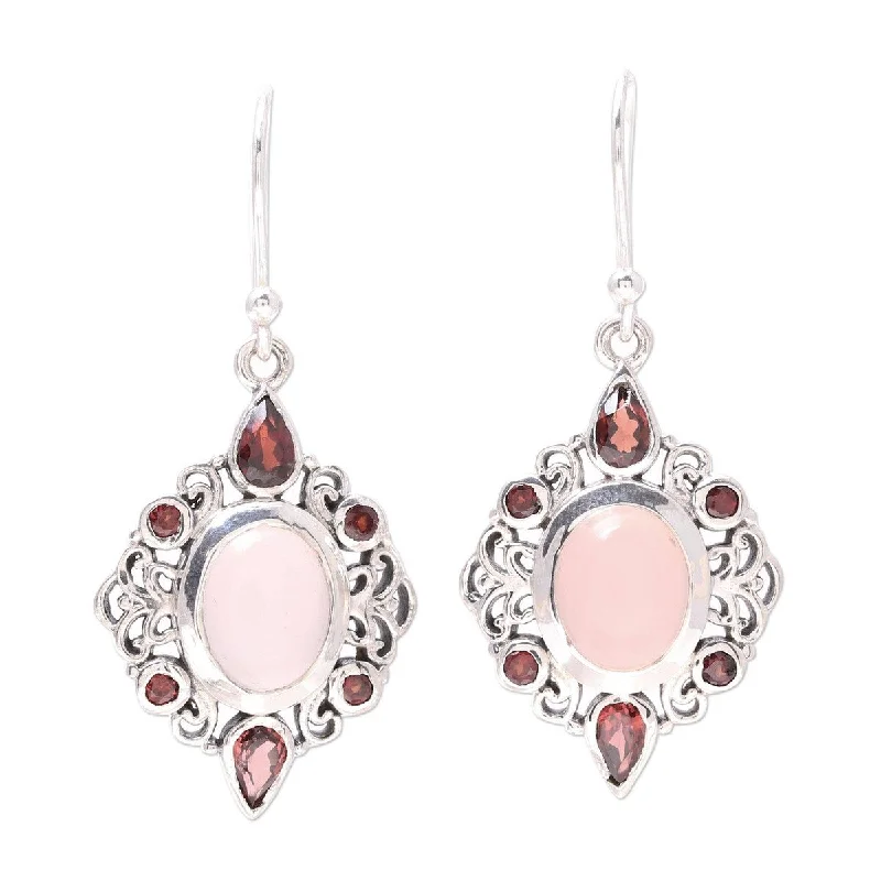 NOVICA Glory of Red, Garnet and rose quartz dangle earrings - 1.6*0.7