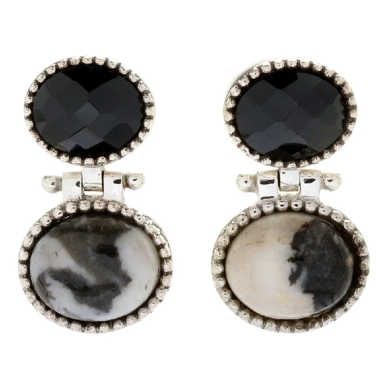 925 Sterling Silver White Buffalo and Black Spinel Dangle Earrings