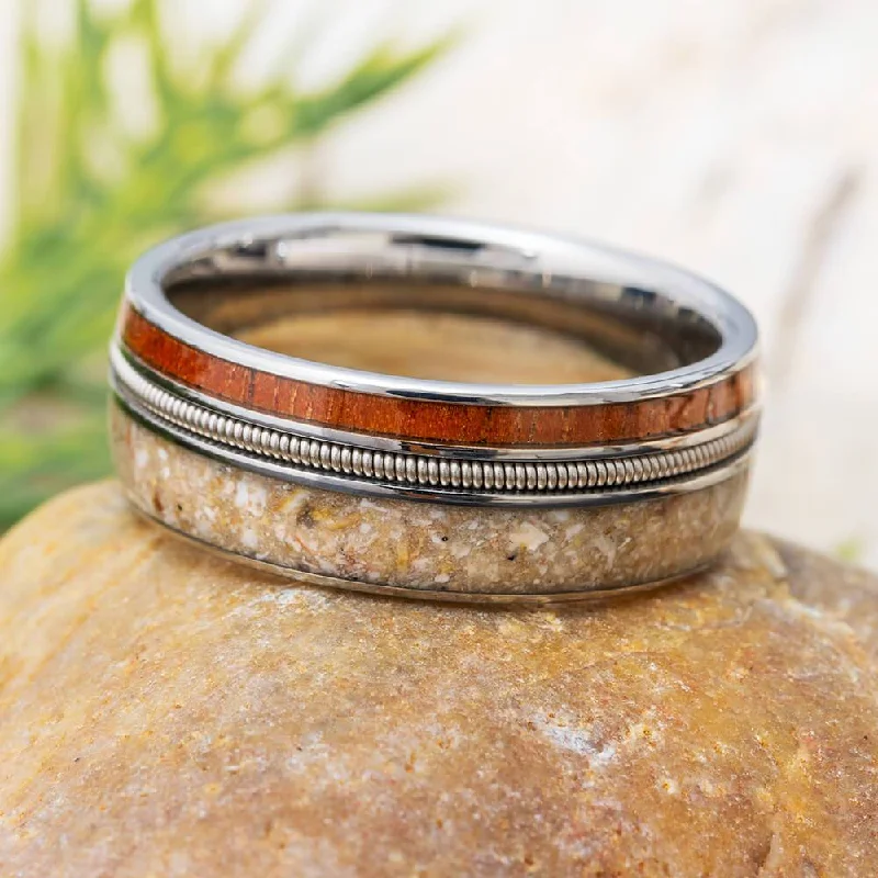 Memorial Ring with Guitar String and Mahogany Wood