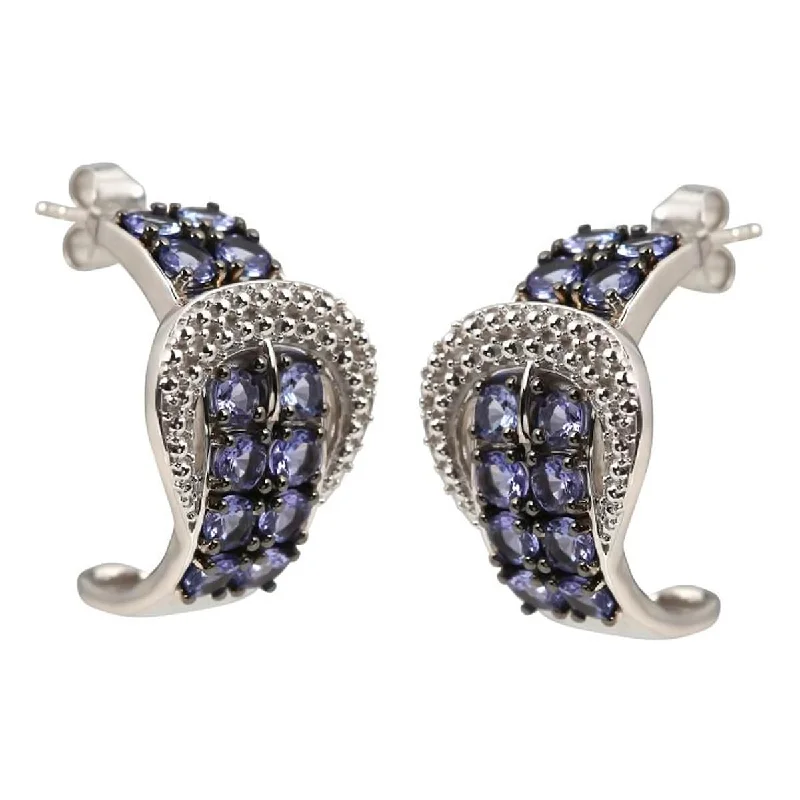 925 Sterling Silver Tanzanite Half Hoop Earrings