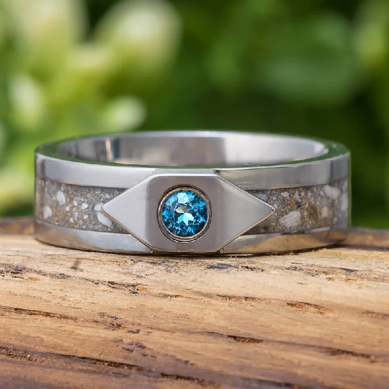 Cremation Ash Ring with Blue Topaz