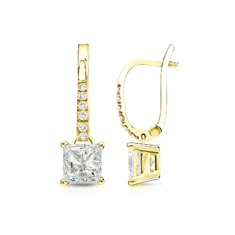 Auriya 14k Gold 1 1/4ctw Princess-cut Diamond Dangle Earrings (J-K, I1-I2)