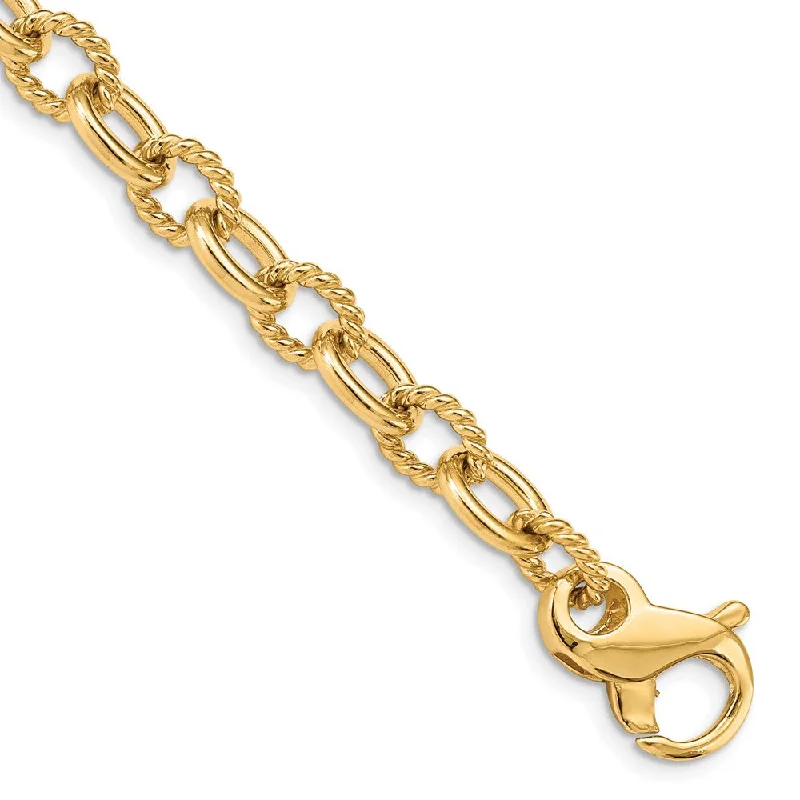 Men's 14k Yellow Gold, 7.5mm Fancy Cable Link Chain Bracelet, 8.5 Inch