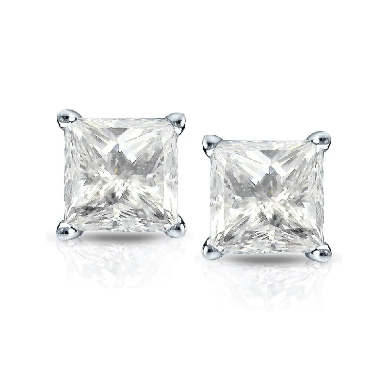 Auriya 14k Gold 1 1/2ctw Princess-cut Diamond Stud Earrings (J-K, I2-I3)