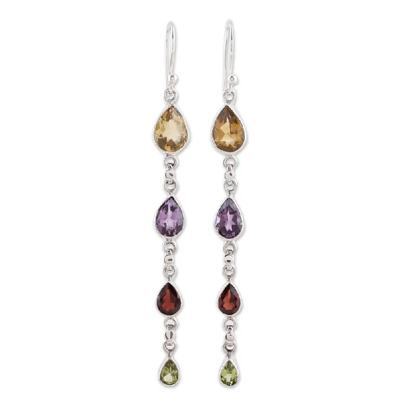 Handmade Multi-Gemstone Dangle Earrings, 'Dazzling Drops' (India)