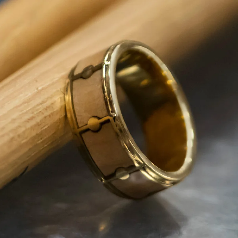 Drum Ring With Gold, Maple Wood Ring For Musicians