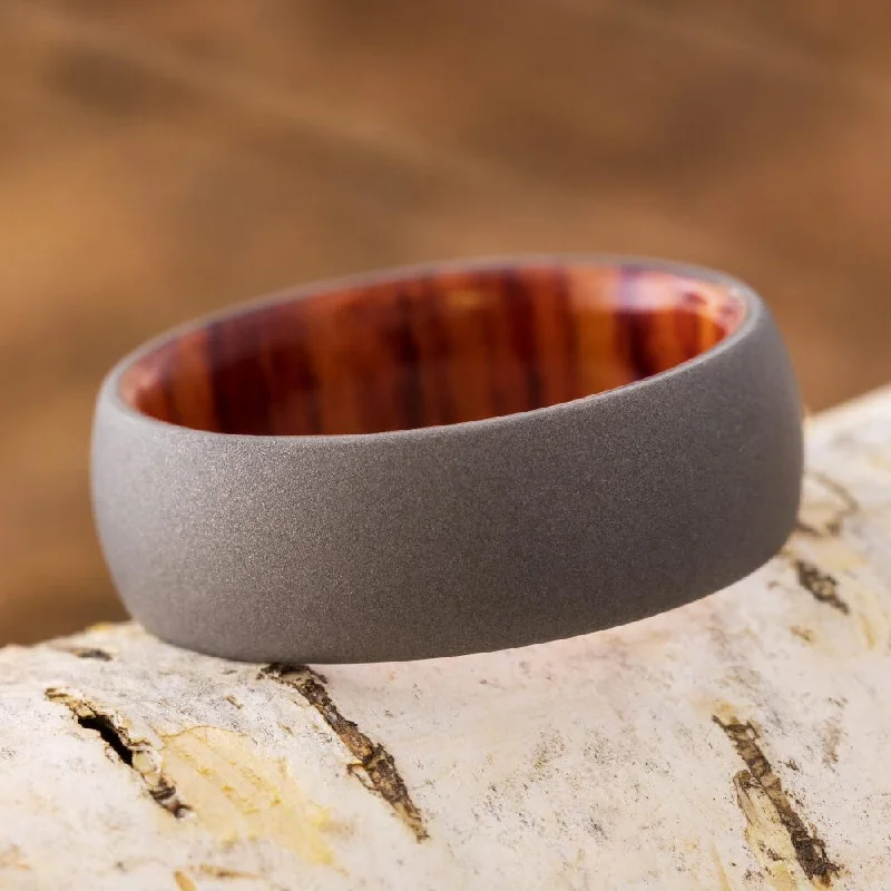 Tulipwood Wedding Band With Sandblasted Titanium Finish