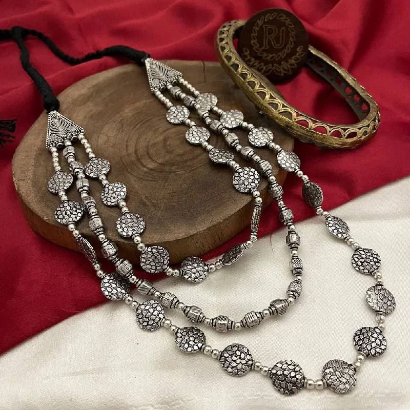 FS Collection Oxidised Plated Pota Stone Long Necklace Set